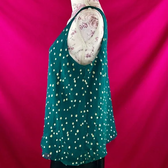 Lilly Pulitzer Silk Tank Top Gold Metallic‎ Dot Green Sleeveless V Neck Size M - Picture 11 of 17